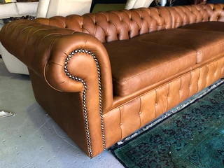 Magnificent &amp; massive (3.2m x 3.2m) gameskin genuine leather CHESTERFIELD corner lounge suite.