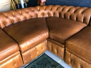 Magnificent &amp; massive (3.2m x 3.2m) gameskin genuine leather CHESTERFIELD corner lounge suite.