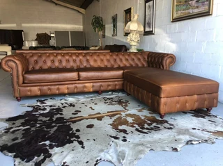 Extremely Large 3m Genuine Leather Chesterfield Sofa Plus Modular Daybed Storage Ottoman.