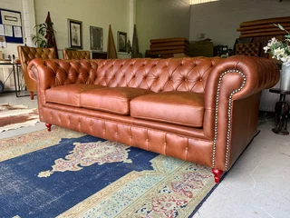 (on Promotion) Brand New & Large 2.3m Full Grain Genuine Leather Chesterfield Three Seater Sofa.