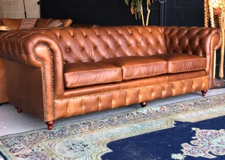 (on Promotion) Brand New 2.2m Genuine Leather Chesterfield Three Seater Sofa.  (butterscoths Brown)