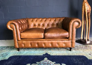 (ON PROMOTION) Brand new 1.8m full grain gameskin genuine leather two seater Chesterfield sofa.