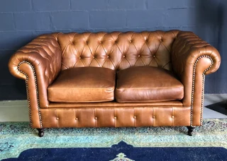 (ON PROMOTION) Brand new 1.8m full grain gameskin genuine leather two seater Chesterfield sofa.