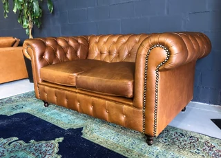 (on Promotion) Brand New 1.8m Full Grain Gameskin Genuine Leather Two Seater Chesterfield Sofa.