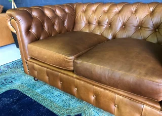 (ON PROMOTION) Brand new 1.8m full grain gameskin genuine leather two seater Chesterfield sofa.