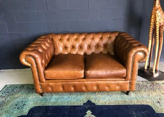 (ON PROMOTION) Brand new 1.8m full grain gameskin genuine leather two seater Chesterfield sofa.