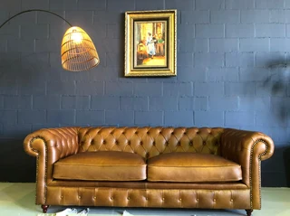 (on Promotion) Brand New & Large 2.4m  gameskin Genuine Leather Chesterfield Three Seater Sofa.