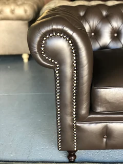 Brand new 2.2m full bovine genuine leather CHESTERFIELD three seater sofa. (IMVELO OXBLOOD BROWN)