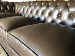 Brand new 2.2m full bovine genuine leather CHESTERFIELD three seater sofa. (IMVELO OXBLOOD BROWN)