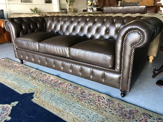 Brand new 2.2m full bovine genuine leather CHESTERFIELD three seater sofa. (IMVELO OXBLOOD BROWN)