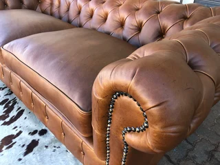 (ON PROMOTION) Brand new genuine leather 2.2m Chesterfield three seater sofa. (100% FULL GAMESKIN)