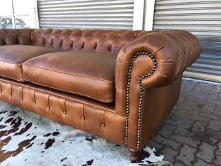 (ON PROMOTION) Brand new genuine leather 2.2m Chesterfield three seater sofa. (100% FULL GAMESKIN)