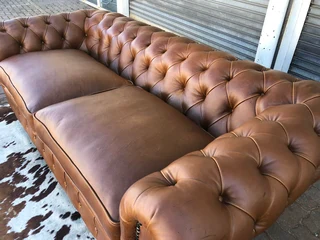 (ON PROMOTION) Brand new genuine leather 2.2m Chesterfield three seater sofa. (100% FULL GAMESKIN)