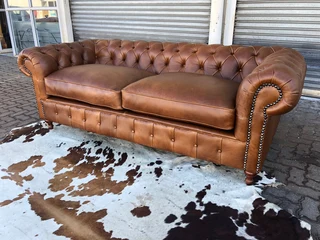 (on Promotion) Brand New Genuine Leather 2.2m Chesterfield Three Seater Sofa. (100% Full Gameskin)
