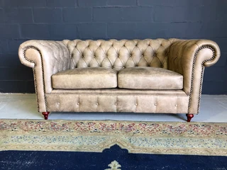 Brand New  1.8m Zambezi Genuine Leather Chesterfield Two Seater Sofa, 100% Full Exotic Grain Leather