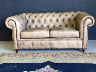 Brand new  1.8m Zambezi genuine leather Chesterfield two seater sofa, 100% FULL EXOTIC GRAIN LEATHER