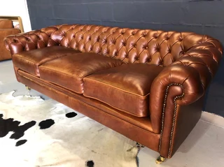 Newly Manufactured 2.2m Full Grain Genuine Leather Three Seater Sofa. (a Classic British Design)