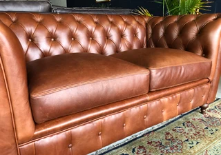 Brand new 2.2m  VINTAGE genuine leather Chesterfield three seater sofa. (PIPING FRONT-END DETAILING)