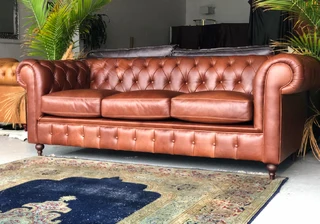 Brand New 2.2m  Vintage Genuine Leather Chesterfield Three Seater Sofa. (piping Front-end Detailing)