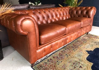 Brand new 2.2m  VINTAGE genuine leather Chesterfield three seater sofa. (PIPING FRONT-END DETAILING)