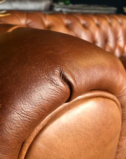 Brand new 2.2m  VINTAGE genuine leather Chesterfield three seater sofa. (PIPING FRONT-END DETAILING)