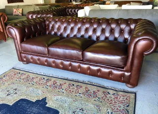 Brand New 2.3m Full Grain Genuine Leather Chesterfield Three Seater Sofa (cape Buffalo Copper Brown)