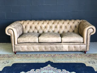 Large  2.3m ZAMBEZI GENUINE LEATHER Chesterfield three seater sofa (100% full exotic grain leather)
