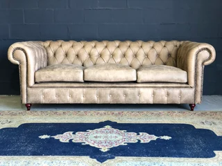 Large  2.3m Zambezi Genuine Leather Chesterfield Three Seater Sofa (100% Full Exotic Grain Leather)
