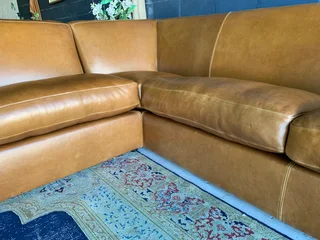 (ON PROMOTION) Extremely large (3m x 3m) KARIBA STYLE genuine leather L-shape corner lounge suite.