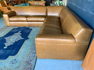 (ON PROMOTION) Extremely large (3m x 3m) KARIBA STYLE genuine leather L-shape corner lounge suite.