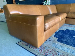(ON PROMOTION) Extremely large (3m x 3m) KARIBA STYLE genuine leather L-shape corner lounge suite.