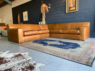 (on Promotion) Extremely Large (3m X 3m) Kariba Style Genuine Leather L-shape Corner Lounge Suite.