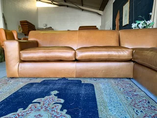 (ON PROMOTION) Extremely large (3m x 3m) KARIBA STYLE genuine leather L-shape corner lounge suite.