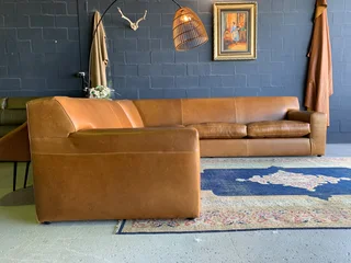 (ON PROMOTION) Extremely large (3m x 3m) KARIBA STYLE genuine leather L-shape corner lounge suite.