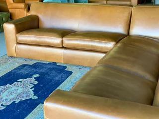 (ON PROMOTION) Extremely large (3m x 3m) KARIBA STYLE genuine leather L-shape corner lounge suite.