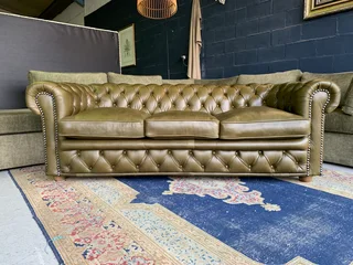 A Classic 2.2m Genuine Leather Chesterfield Three Seater Sofa (a Rare & Vintage Collection)