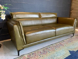 A Bespoke 2.2m Full Genuine Leather Three Seater Sofa. (a Grand Statement Piece Of Furniture Design)