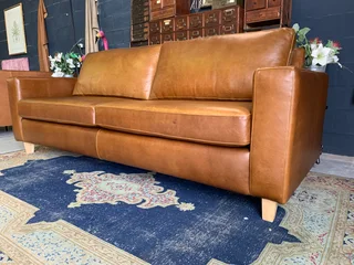 (on Promotion) Brand New & Large 2.4m  genuine Leather Anniline Design Three Seater Sofa.