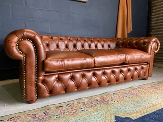 A Vintage Style 2.3m Genuine Leather Chesterfield Three Seater Couch. (the Gentlemen’s Classic Sofa)