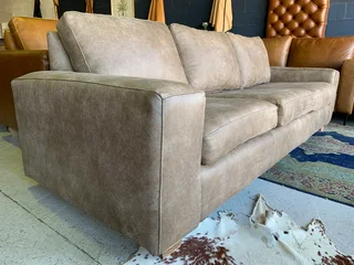 Brand new 2.6m FULL EXOTIC GRAIN  genuine leather Casa design  three  seater sofa. (ZAMBEZI TAUPE)