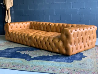 Brand New  2.6m Genuine Leather Cuban Chesterfield Four Seater Couch. (a Two Division Modular Sofa)