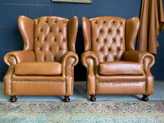 2 x Brand new genuine leather Westminister wingback armchairs (TIMELESS CLASSIC ARMCHIARS) R11995 ea