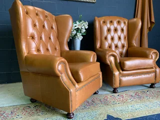 2 x Brand new genuine leather Westminister wingback armchairs (TIMELESS CLASSIC ARMCHIARS) R11995 ea