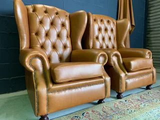 2 x Brand new genuine leather Westminister wingback armchairs (TIMELESS CLASSIC ARMCHIARS) R11995 ea