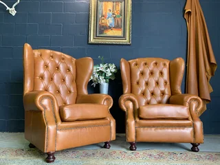 2 x Brand new genuine leather Westminister wingback armchairs (TIMELESS CLASSIC ARMCHIARS) R11995 ea