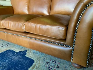 Imma 2.2m genuine leather STUDIO STYLE three seater sofa, CLASSIC ROUND SCROLL ARMREST DESIGN