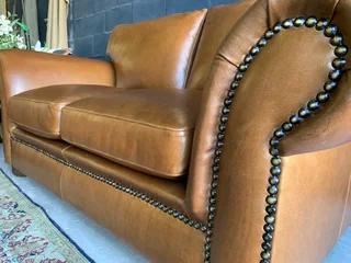 Imma 2.2m genuine leather STUDIO STYLE three seater sofa, CLASSIC ROUND SCROLL ARMREST DESIGN