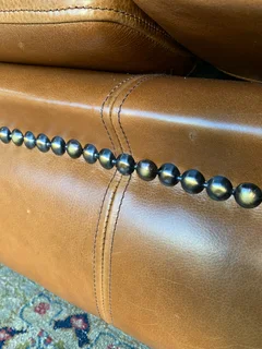 Imma 2.2m genuine leather STUDIO STYLE three seater sofa, CLASSIC ROUND SCROLL ARMREST DESIGN