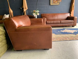 2 x Brand new 2.2m full grain genuine leather KARIBA STYLE large three seater sofas (SAVANNAH BROWN)