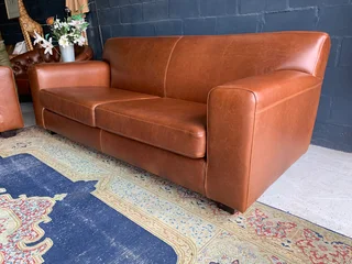 2 x Brand new 2.2m full grain genuine leather KARIBA STYLE large three seater sofas (SAVANNAH BROWN)